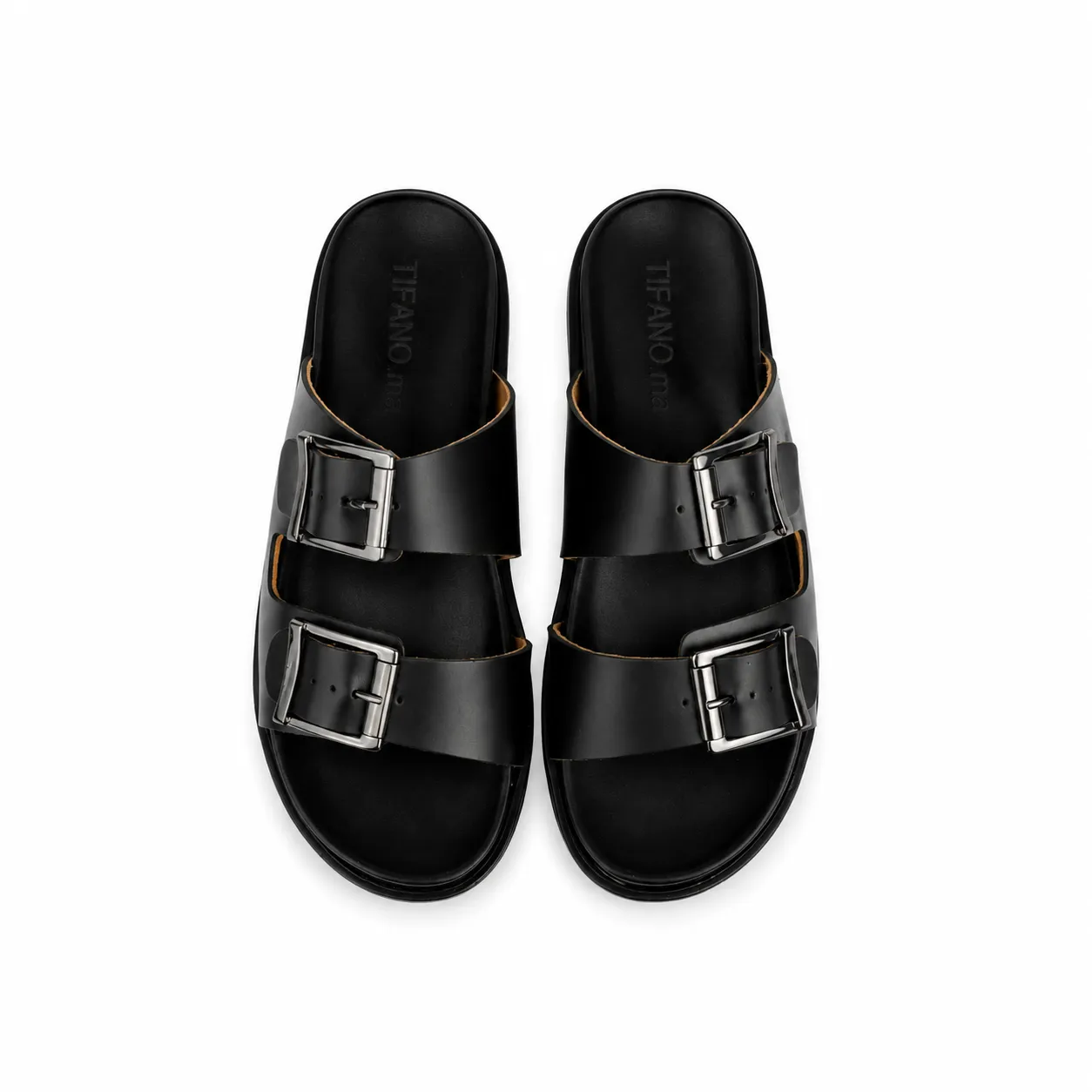 Sandale pour homme h02-1 noir cuir miniature